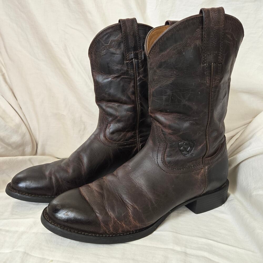 Ariat Men's Size 9D Brown Leather Heritage Distressed Roper Boots Style 10008814